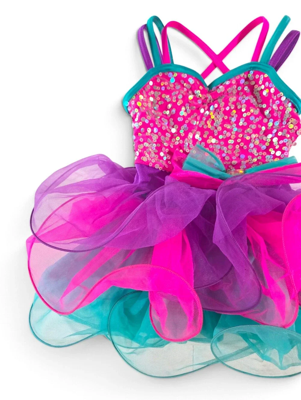Weissman Girls Multi Wire Tutu Dress Girls Sequined Dance Costume Pink